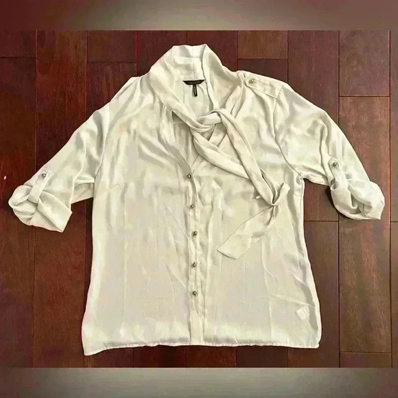 Daisy Fuentes Women’s Button Front Neck-Tie Blouse Cream Size L - Picture 1 of 8